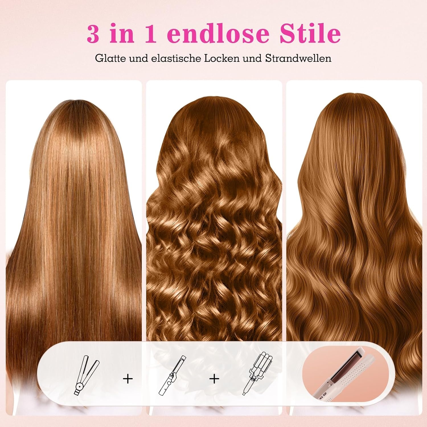 Roze 2-in-1 Krultang & Stijltang met Koude Lucht - 34% Korting