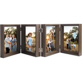 Houten Fotolijst 5x7 inch drievoudig, scharnierend, inklapbaar, MDF, met glazen front, voor op tafel