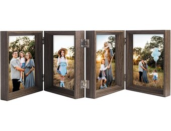 Houten Fotolijst 5x7 inch drievoudig, scharnierend, inklapbaar, MDF, met glazen front, voor op tafel