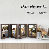 Houten Fotolijst 5x7 inch drievoudig, scharnierend, inklapbaar, MDF, met glazen front, voor op tafel