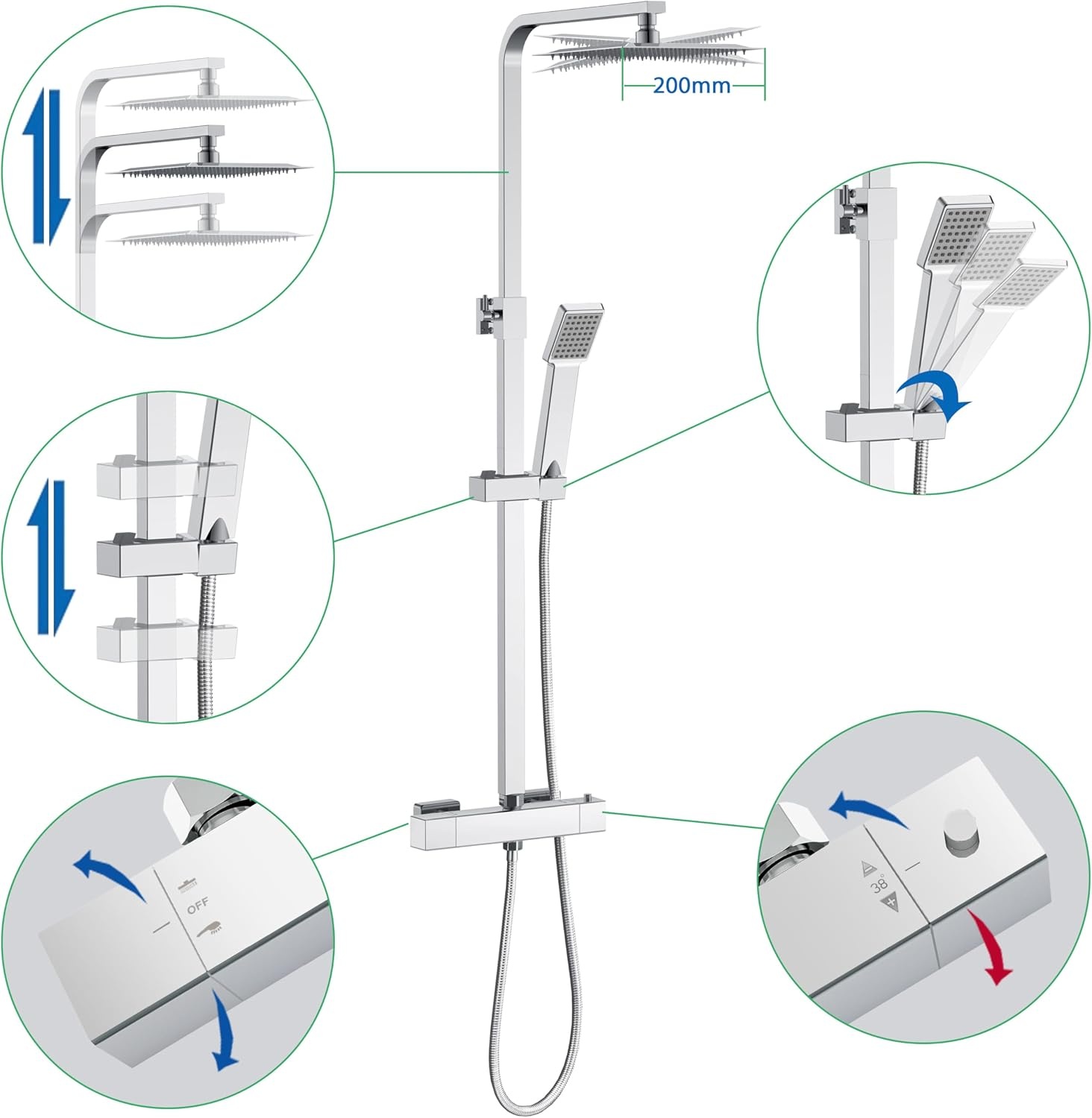 Thermostatische Douchekolom Verchroomd - 3 Sproeistanden - 34% Korting