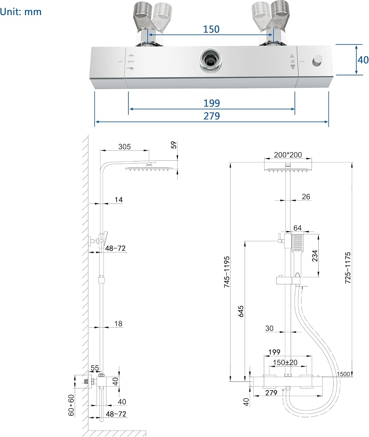 Thermostatische Douchekolom Verchroomd - 3 Sproeistanden - 34% Korting