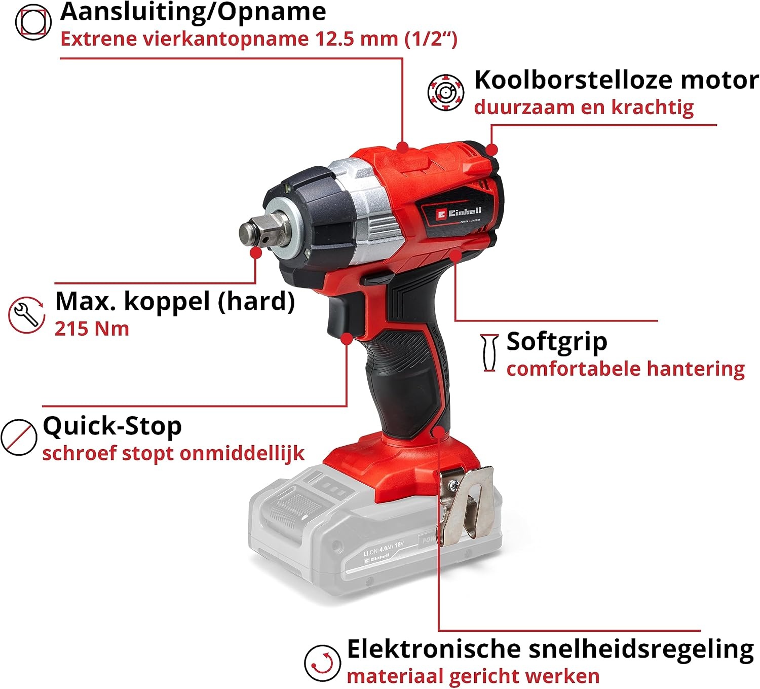 Slagmoersleutel Accu 18V Koolborstelloos met LED - 34% Korting