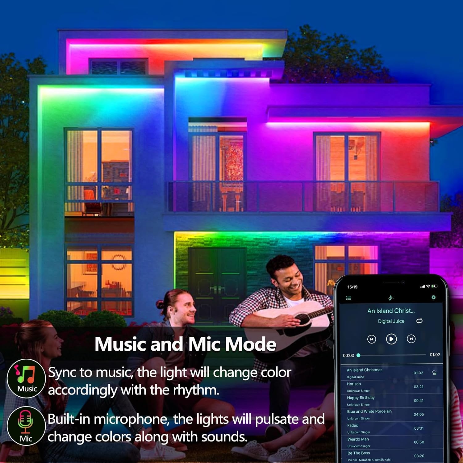 LED Strip 20m RGB+IC Buiten IP68 Waterdicht met App & RF Afstandsbediening - 33% Korting