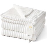 Elektrische Deken 130x180 cm Wit Gestreept - 9 Warmtestanden & Timer - 33% Korting