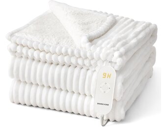 Elektrische Deken 130x180 cm Wit Gestreept - 9 Warmtestanden & Timer - 33% Korting