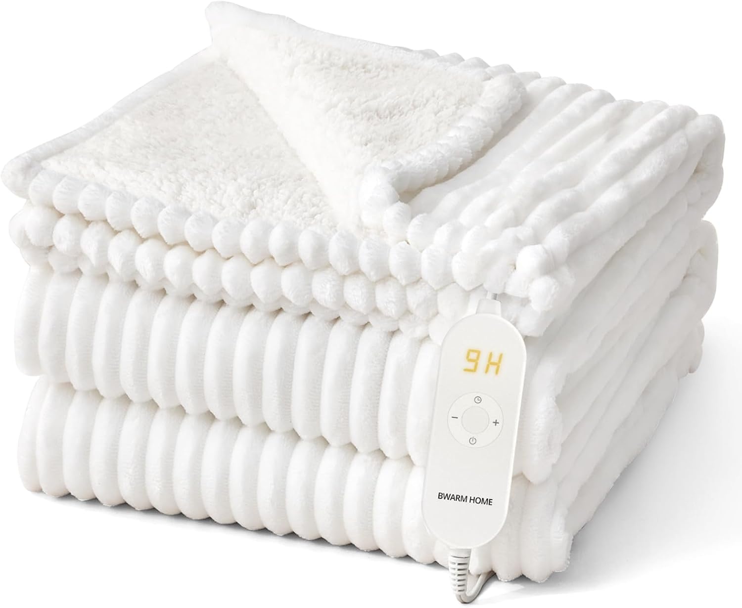 Elektrische Deken 130x180 cm Wit Gestreept - 9 Warmtestanden & Timer - 33% Korting