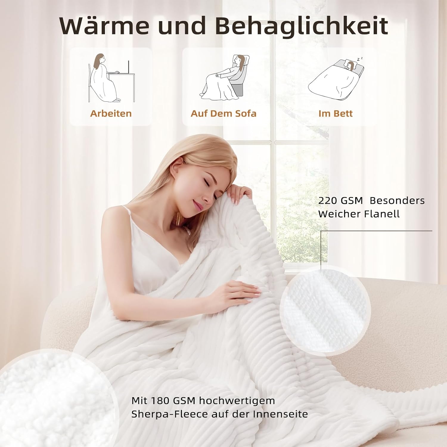 Elektrische Deken 130x180 cm Wit Gestreept - 9 Warmtestanden & Timer - 33% Korting