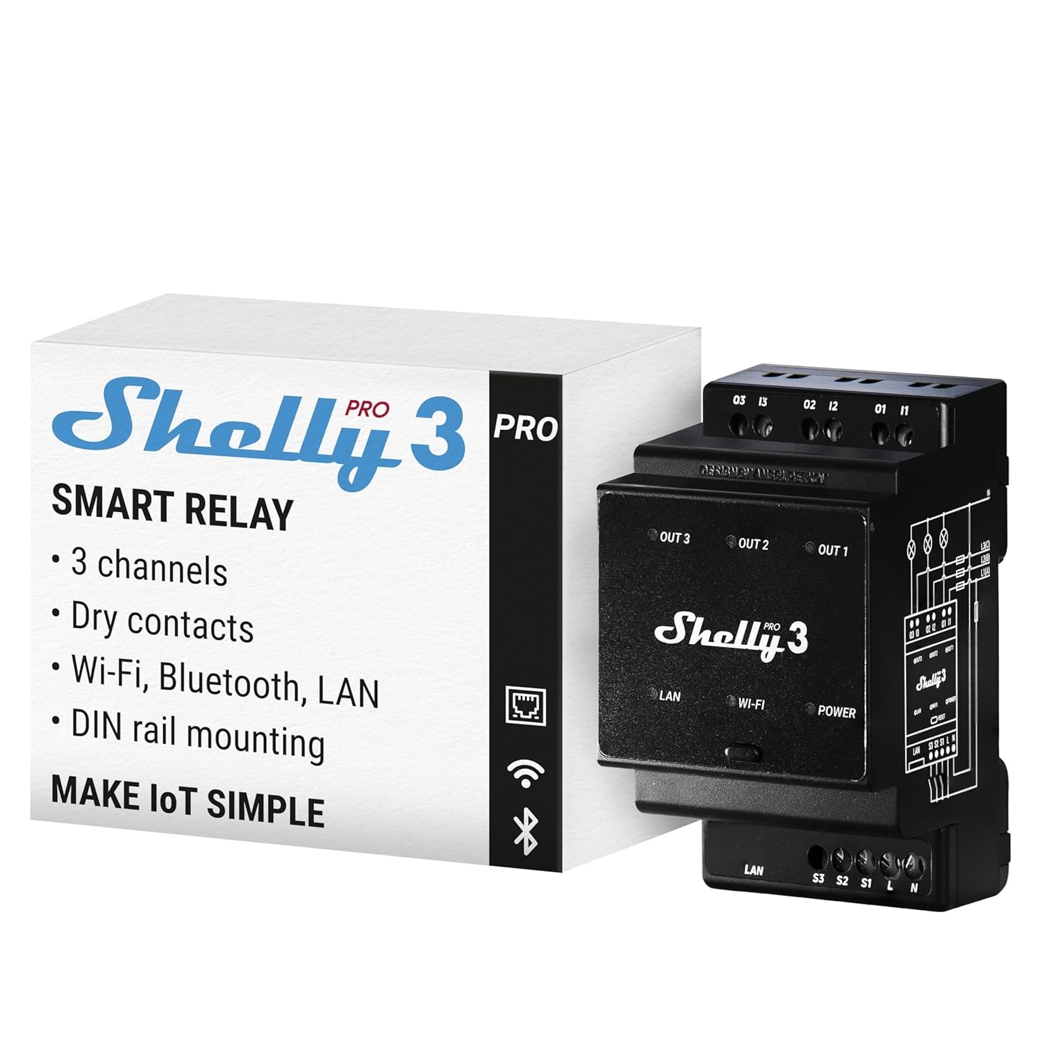 3-Kanaals Slim Relais voor Alexa/Google Home, 48A DIN-Rail, WLAN/LAN/Bluetooth (34% Korting)