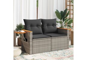 vidaXL Tuinbank 2-zits met kussens poly rattan grijs