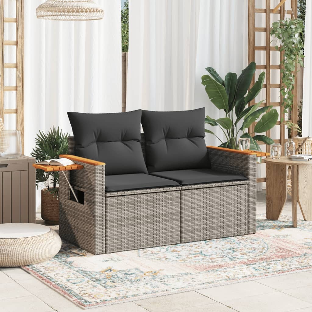 VidaXL Tuinbank 2-zits met Kussens Poly Rattan Grijs - 35% Korting!
