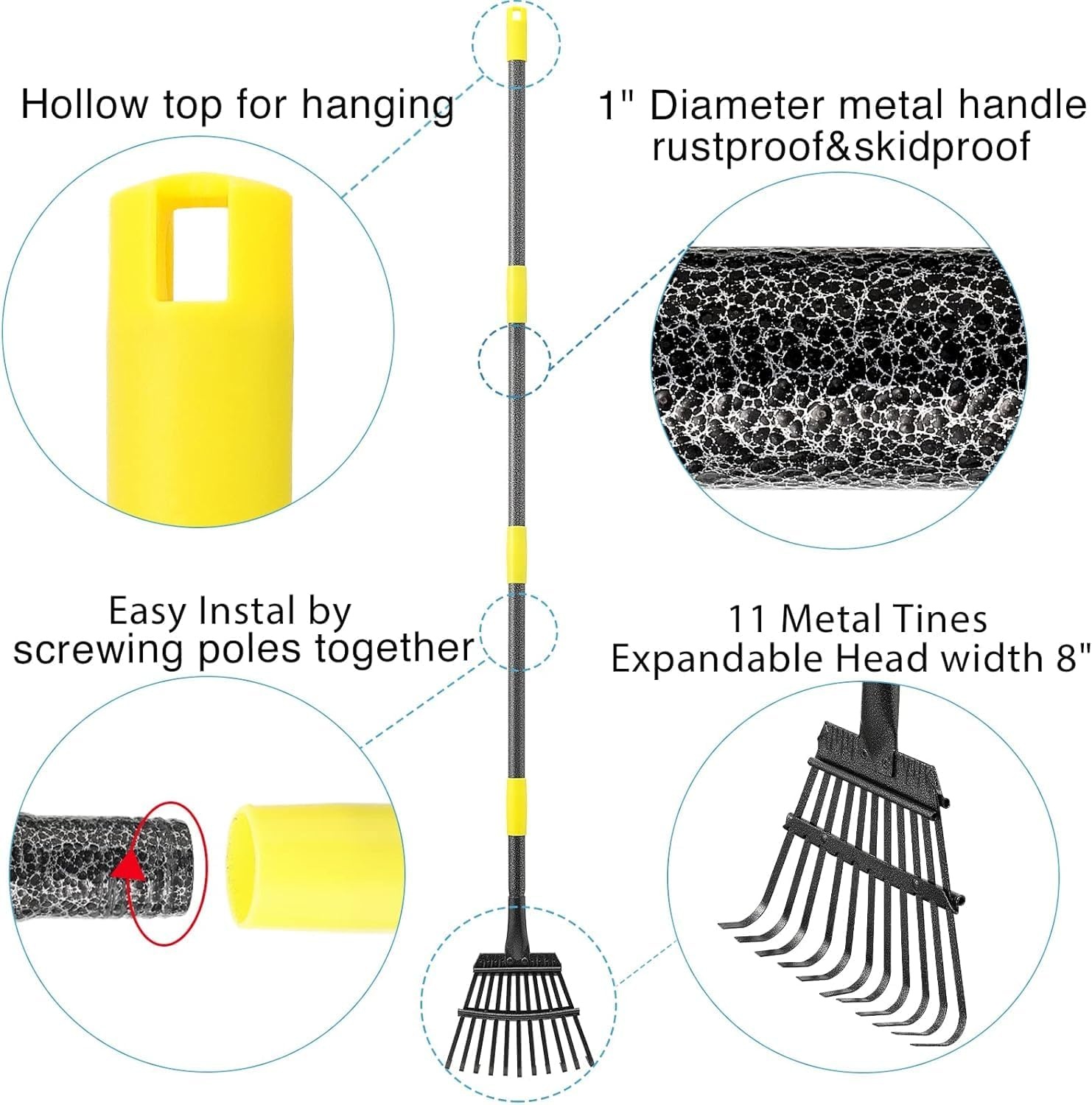 Tuinhark FLY HAWK met 11 Metalen Tanden, Verstelbare Steel tot 178 cm