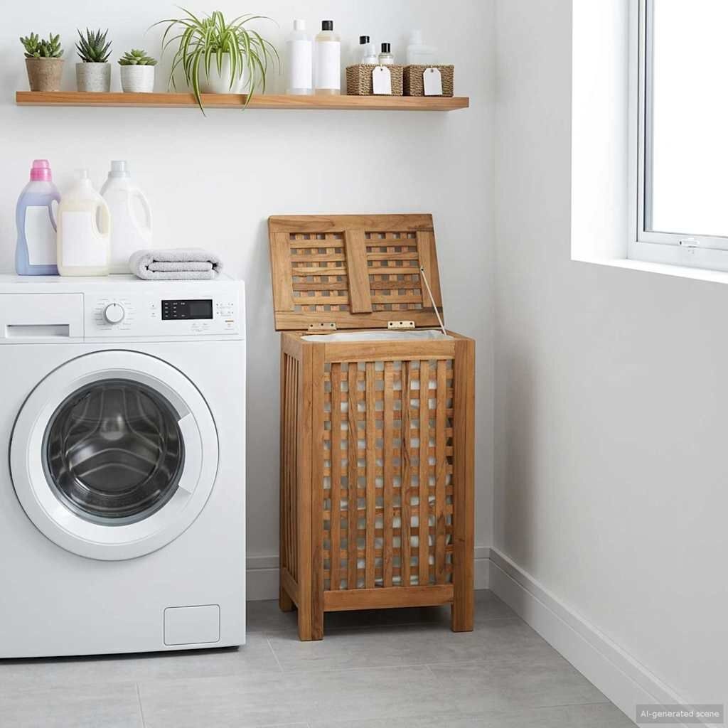 vidaXL Wasmand Massief Teakhout Naturel (34% Korting)