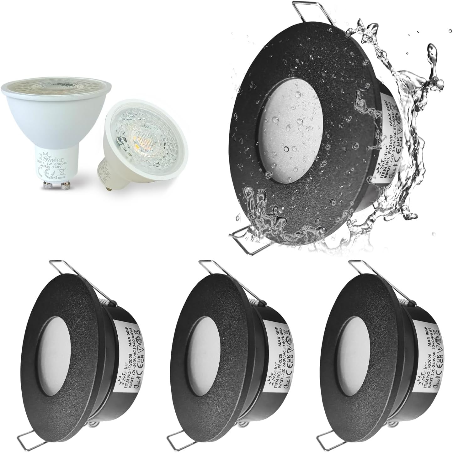 Waterdichte LED Inbouwspot Zwart IP65 5W GU10 - 33% Korting