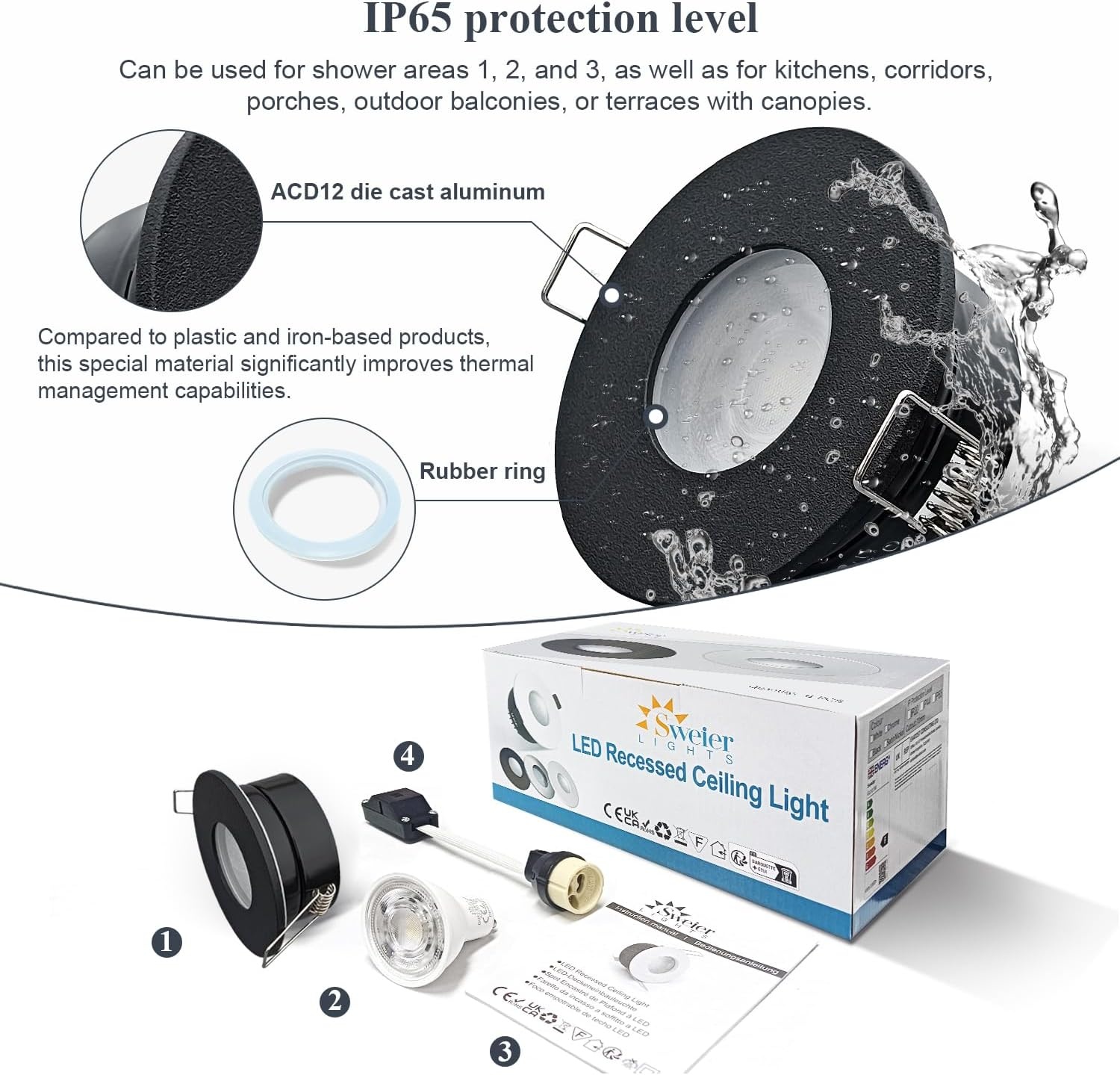 Waterdichte LED Inbouwspot Zwart IP65 5W GU10 - 33% Korting