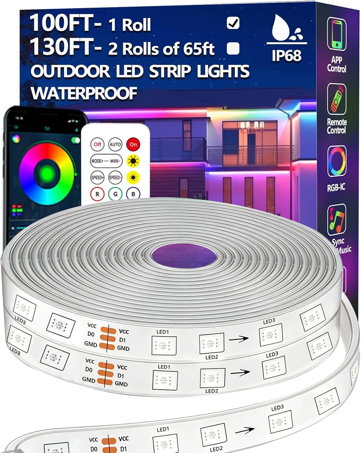 Ledstrip voor buiten IP68 waterdicht 30m RGB+IC - 34% Korting