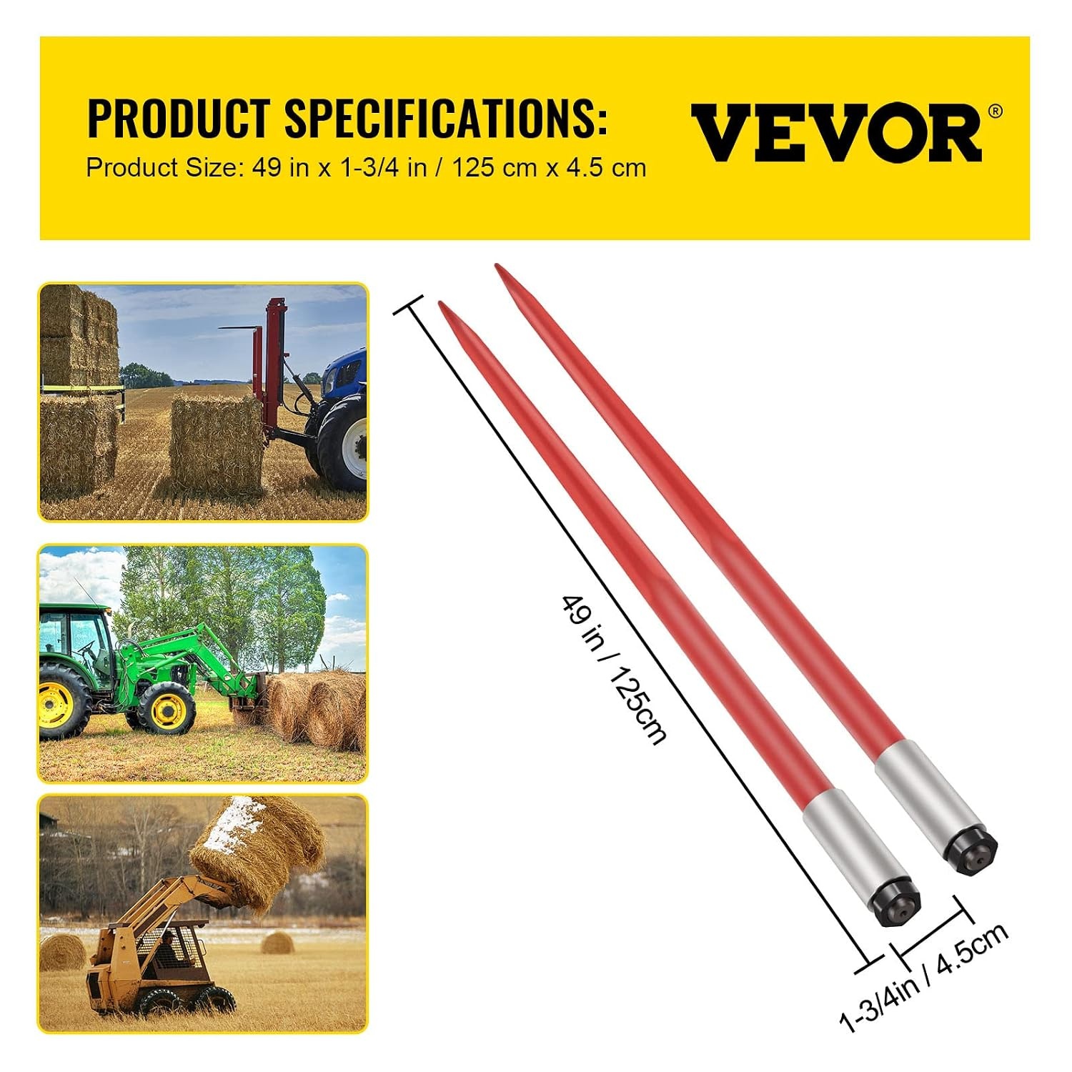 VEVOR Hooilans Paar 124 cm - 3000 lbs Capaciteit - Geschikt voor Tractoren & Laders (35% Korting)