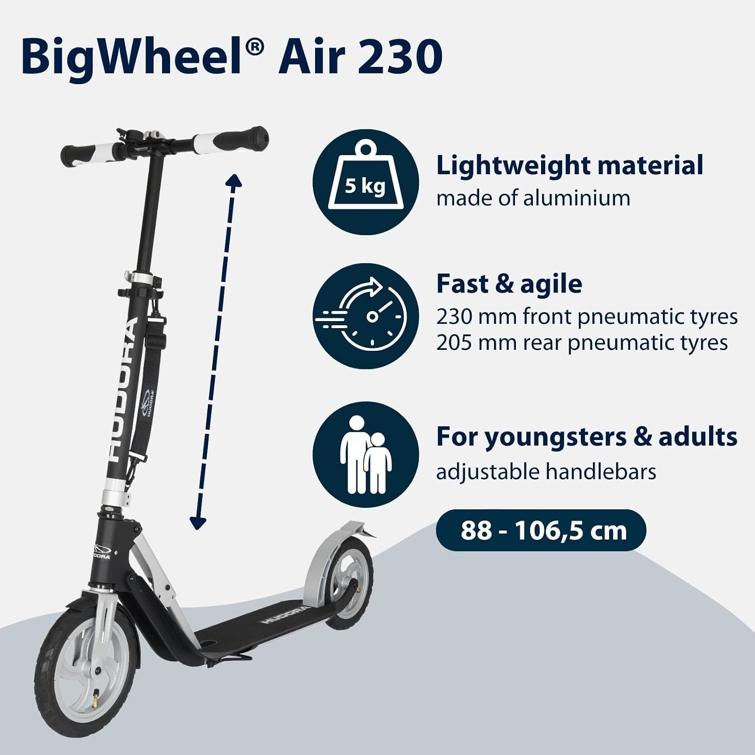 Hudora BigWheel Air 230 Step met Luchtbanden voor Jongeren & Volwassenen - 35% Korting