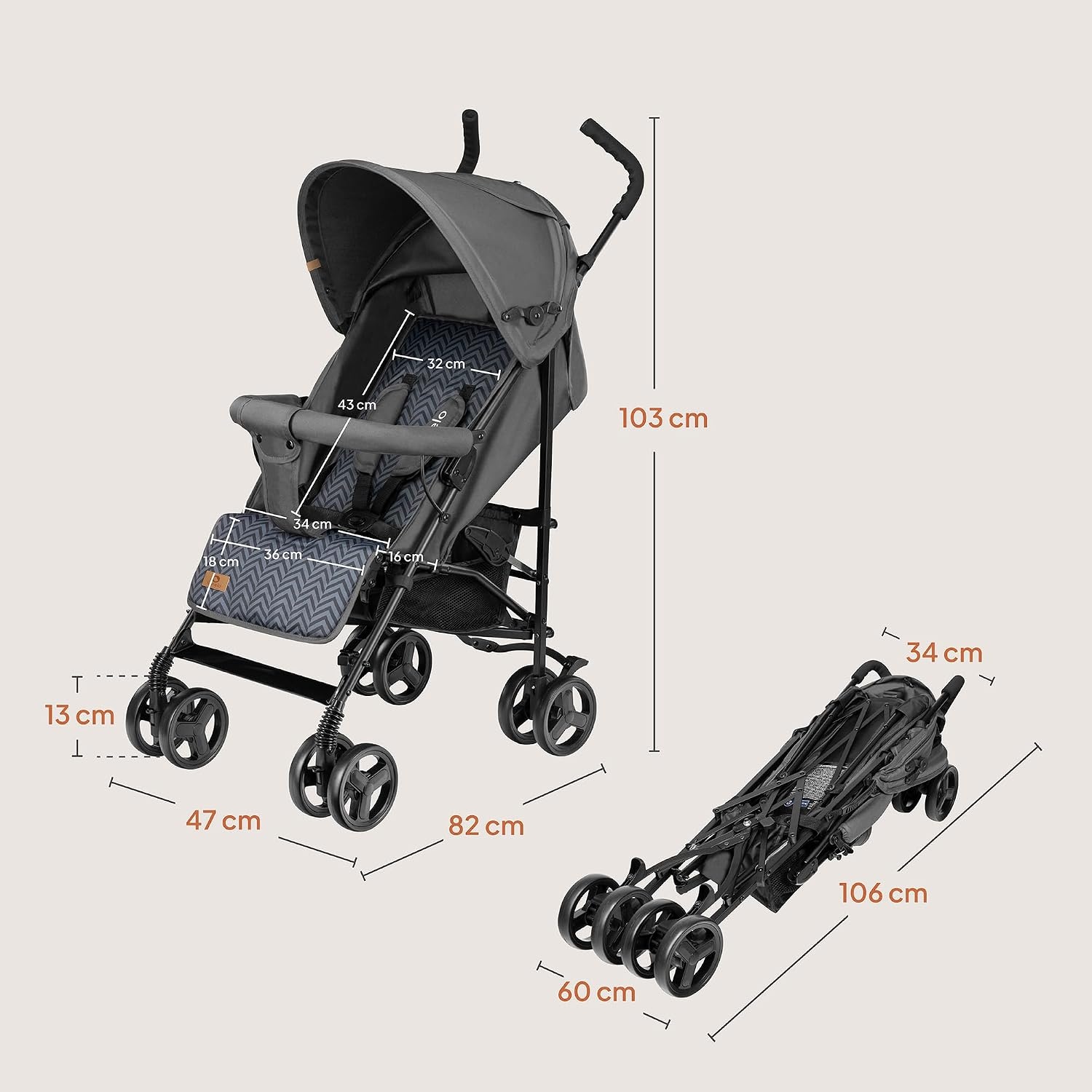 Lionelo Elia Kinderwagen Grafiet - Lichtgewicht & Compact - 6m-3jr