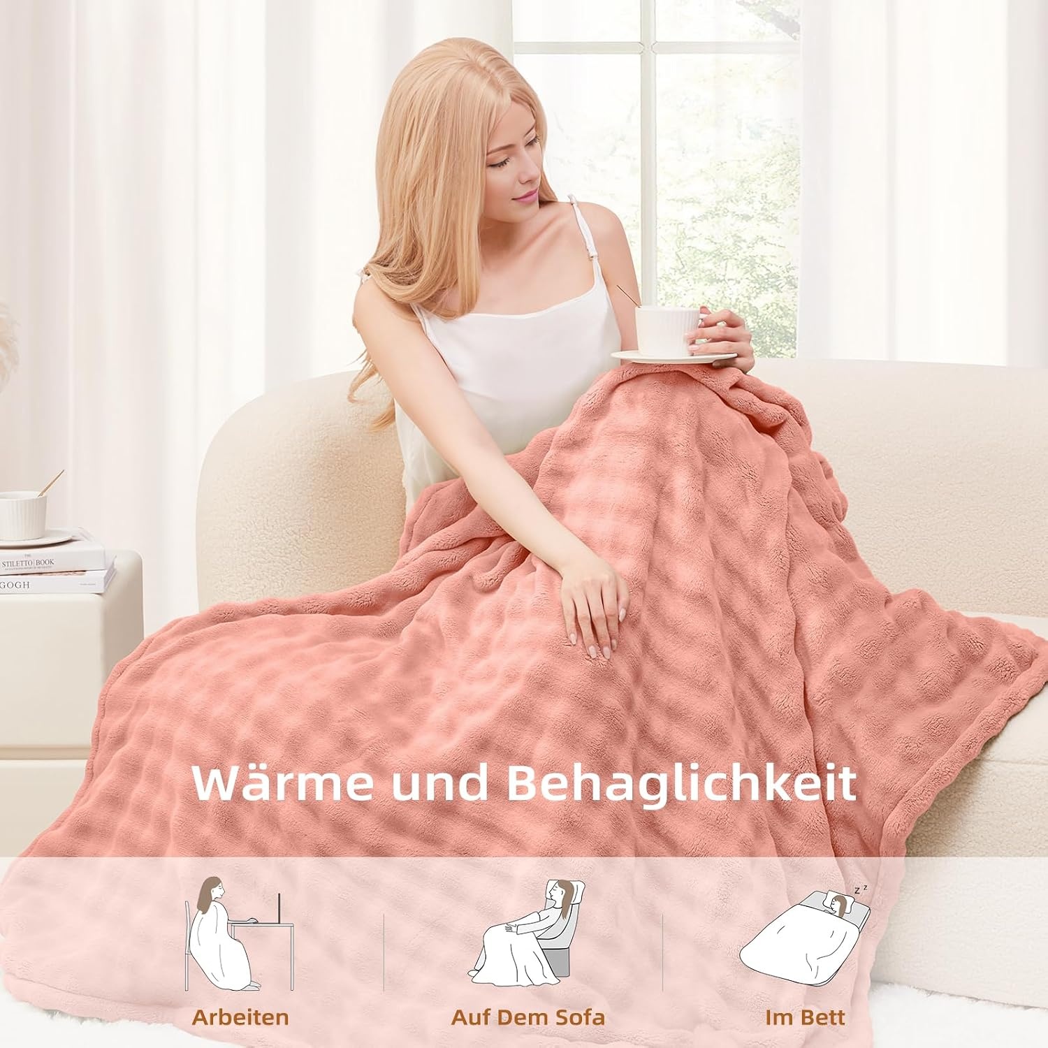 Bwarm Elektrische Heizdecke 130x180 cm - 9 Warmtestanden - Met Timer - Rose