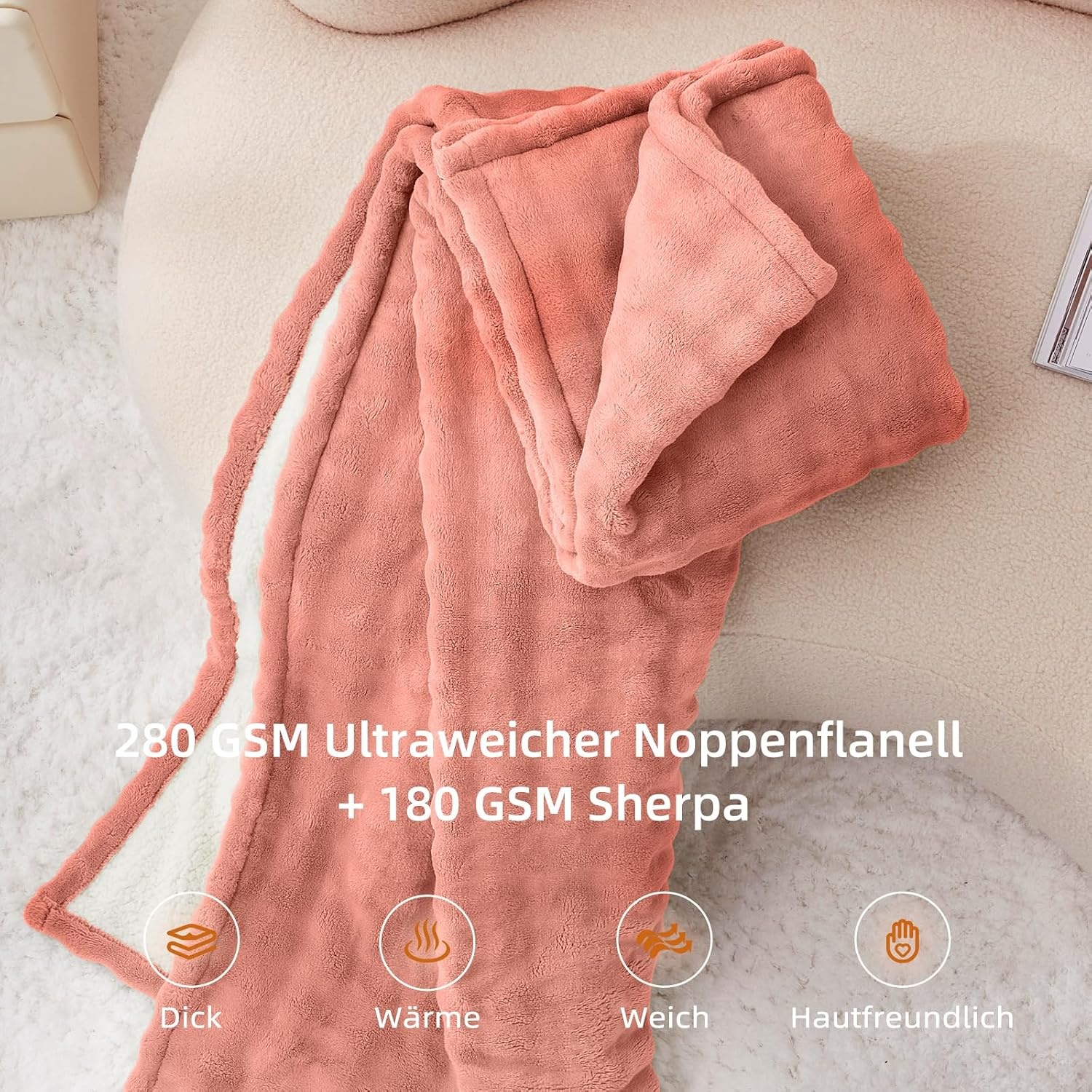 Bwarm Elektrische Heizdecke 130x180 cm - 9 Warmtestanden - Met Timer - Rose
