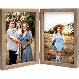 Houten Dubbele Fotolijst voor 2 foto's 10x15 cm | Echt Glas | Houtnerf | 180° Vouwbaar
