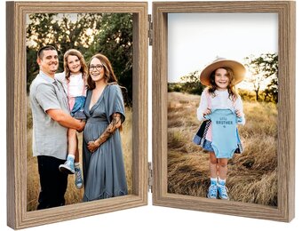 Houten Dubbele Fotolijst voor 2 foto's 10x15 cm | Echt Glas | Houtnerf | 180° Vouwbaar