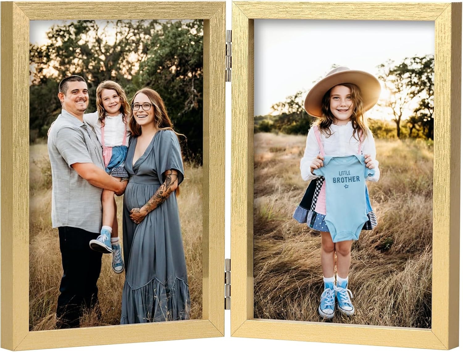 Houten Dubbele Fotolijst voor 2 foto's 10x15 cm | Echt Glas | Houtnerf | 180° Vouwbaar