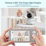 12,7 cm (5 inch) 2 K/3 MP babycamera, 360° PTZ babyfoon met camera en dual displayvoorbeeld, bidirectionele communicatie, HD-nachtzicht, alarmsignalen bij wagen en beweging