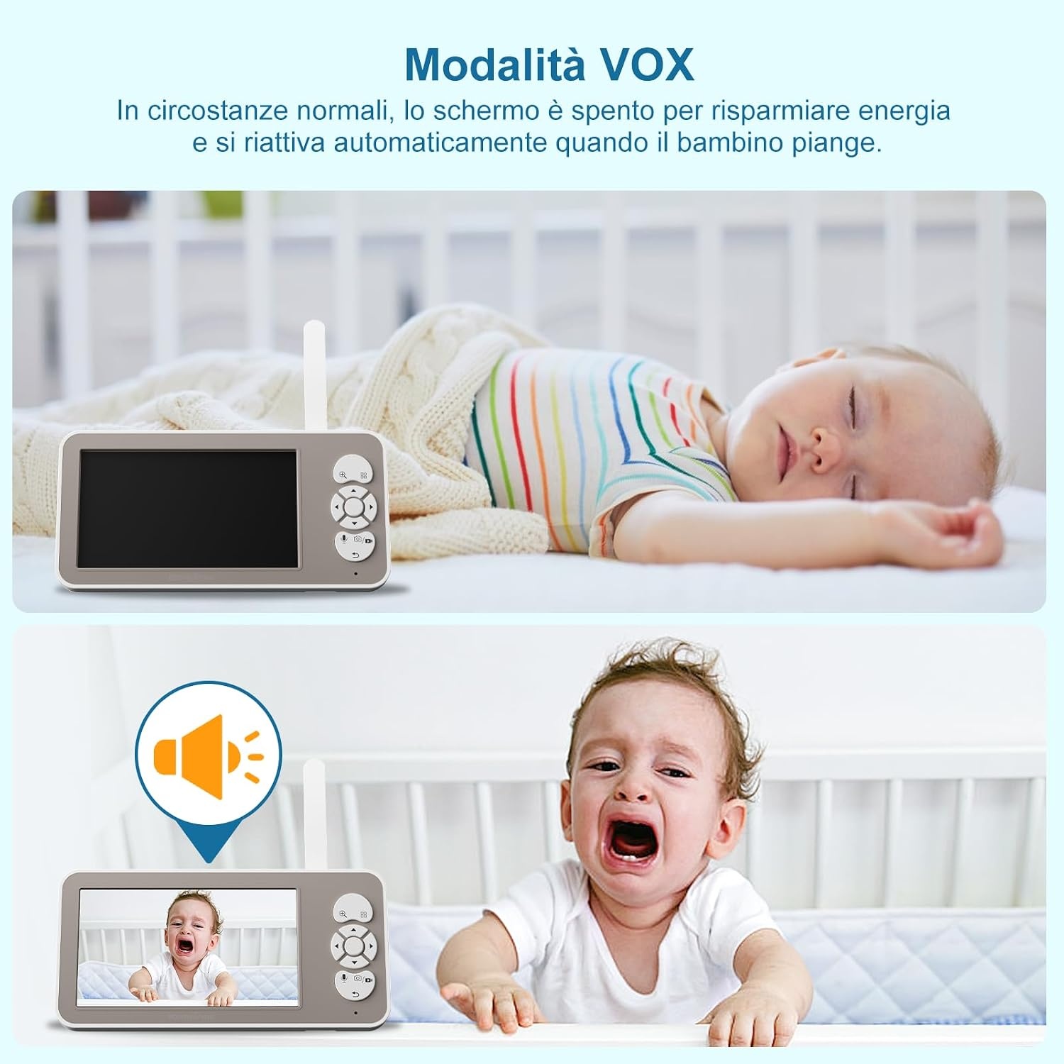 12,7 cm (5 inch) 2 K/3 MP babycamera, 360° PTZ babyfoon met camera en dual displayvoorbeeld, bidirectionele communicatie, HD-nachtzicht, alarmsignalen bij wagen en beweging