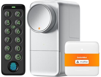 SwitchBot WiFi Slimme Lock Pro met Touchscreen Toetsenbord, Vingerafdruk, Keyless, Bluetooth Elektronische Serrure, IP65 Weerbestendig, Past op uw bestaande Deurbout, Ondersteunt Matter Alexa Google