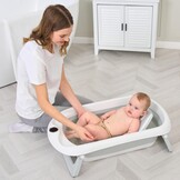 Opvouwbaar babybad met badstoel en geïntegreerde thermometer, kinderbad met 5 ballen en gratis badzitje, ideaal als geboortecadeau voor meisjes of jongens