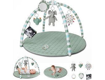Blissful Diary Baby Play Gym, Baby Activity Mat Met 6 Verwijderbare Speelgoed, Eenvoudig Te Installeren En Reinigen, Essentieel Babypakket Babycadeaus, Saliegroen