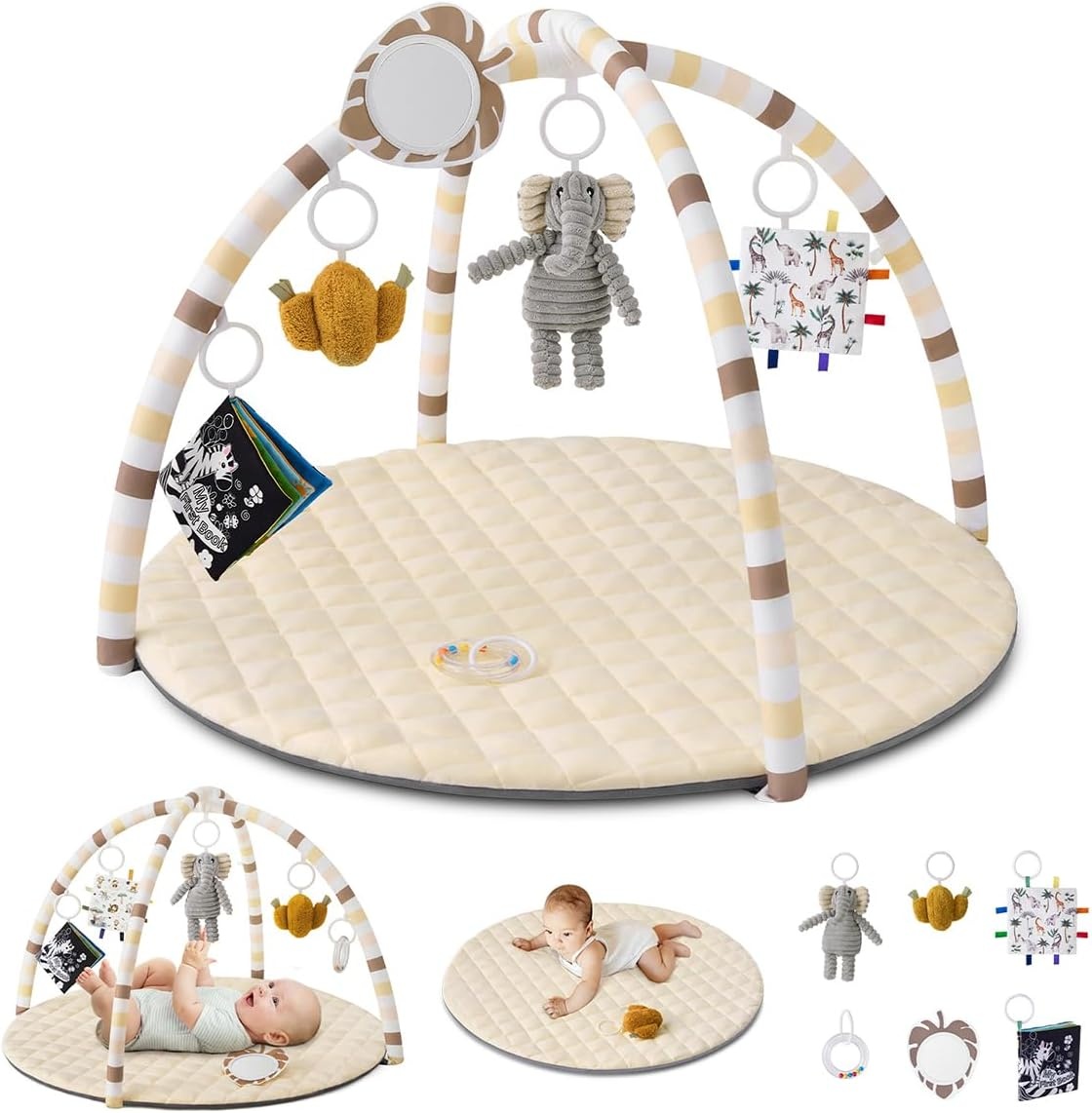 Blissful Diary Baby Play Gym, Baby Activity Mat Met 6 Verwijderbare Speelgoed, Eenvoudig Te Installeren En Reinigen, Essentieel Babypakket Babycadeaus, Saliegroen