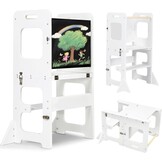 Labebe Montessori Leertoren voor Kinderen - Opvouwbaar Met Bord, Multifunctioneel 3-in-1, Maximale Veiligheid voor Keuken, Tafel, Badkamer (Wit)