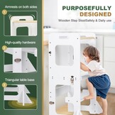 Labebe Montessori Leertoren voor Kinderen - Opvouwbaar Met Bord, Multifunctioneel 3-in-1, Maximale Veiligheid voor Keuken, Tafel, Badkamer (Wit)