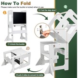 Labebe Montessori Leertoren voor Kinderen - Opvouwbaar Met Bord, Multifunctioneel 3-in-1, Maximale Veiligheid voor Keuken, Tafel, Badkamer (Wit)