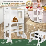 Labebe Montessori Leertoren voor Kinderen - Opvouwbaar Met Bord, Multifunctioneel 3-in-1, Maximale Veiligheid voor Keuken, Tafel, Badkamer (Wit)