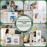 Labebe Montessori Leertoren voor Kinderen - Opvouwbaar Met Bord, Multifunctioneel 3-in-1, Maximale Veiligheid voor Keuken, Tafel, Badkamer (Wit)