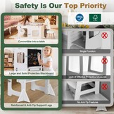 Labebe Montessori Leertoren voor Kinderen - Opvouwbaar Met Bord, Multifunctioneel 3-in-1, Maximale Veiligheid voor Keuken, Tafel, Badkamer (Wit)