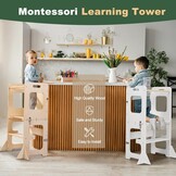 Labebe Montessori Leertoren voor Kinderen - Opvouwbaar Met Bord, Multifunctioneel 3-in-1, Maximale Veiligheid voor Keuken, Tafel, Badkamer (Wit)