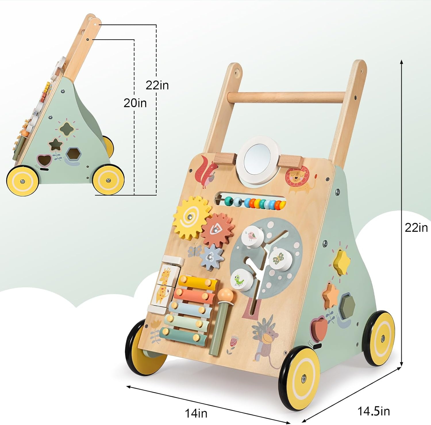 Montessori Babyloopwagen, hout, loophulp om te leren lopen, Montessori speelgoed, multifunctioneel, houten speelgoed voor peuters, babywandelspeelgoed voor kinderen, cadeau voor jongens en meisjes
