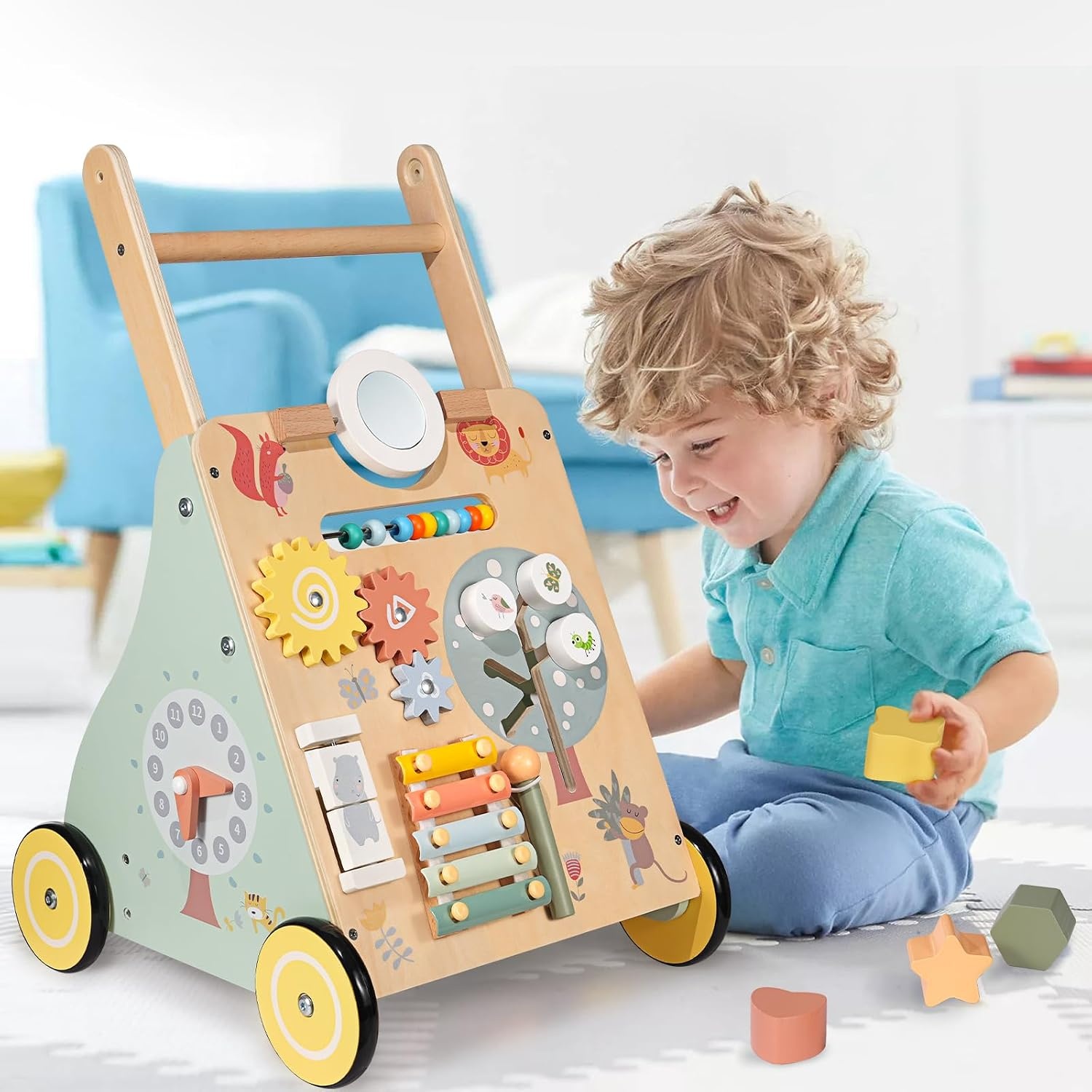 Montessori Babyloopwagen, hout, loophulp om te leren lopen, Montessori speelgoed, multifunctioneel, houten speelgoed voor peuters, babywandelspeelgoed voor kinderen, cadeau voor jongens en meisjes