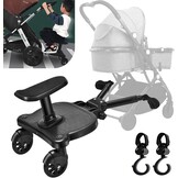 Buggy-board voor alle kinderwagens, Vihir Kiddy Board met zitting, treeplank meerijplank universeel geschikt voor kinderen van 2-6 jaar, met een maximale belasting van 25 kg (zwart)