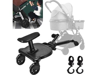 Buggy-board voor alle kinderwagens, Vihir Kiddy Board met zitting, treeplank meerijplank universeel geschikt voor kinderen van 2-6 jaar, met een maximale belasting van 25 kg (zwart)