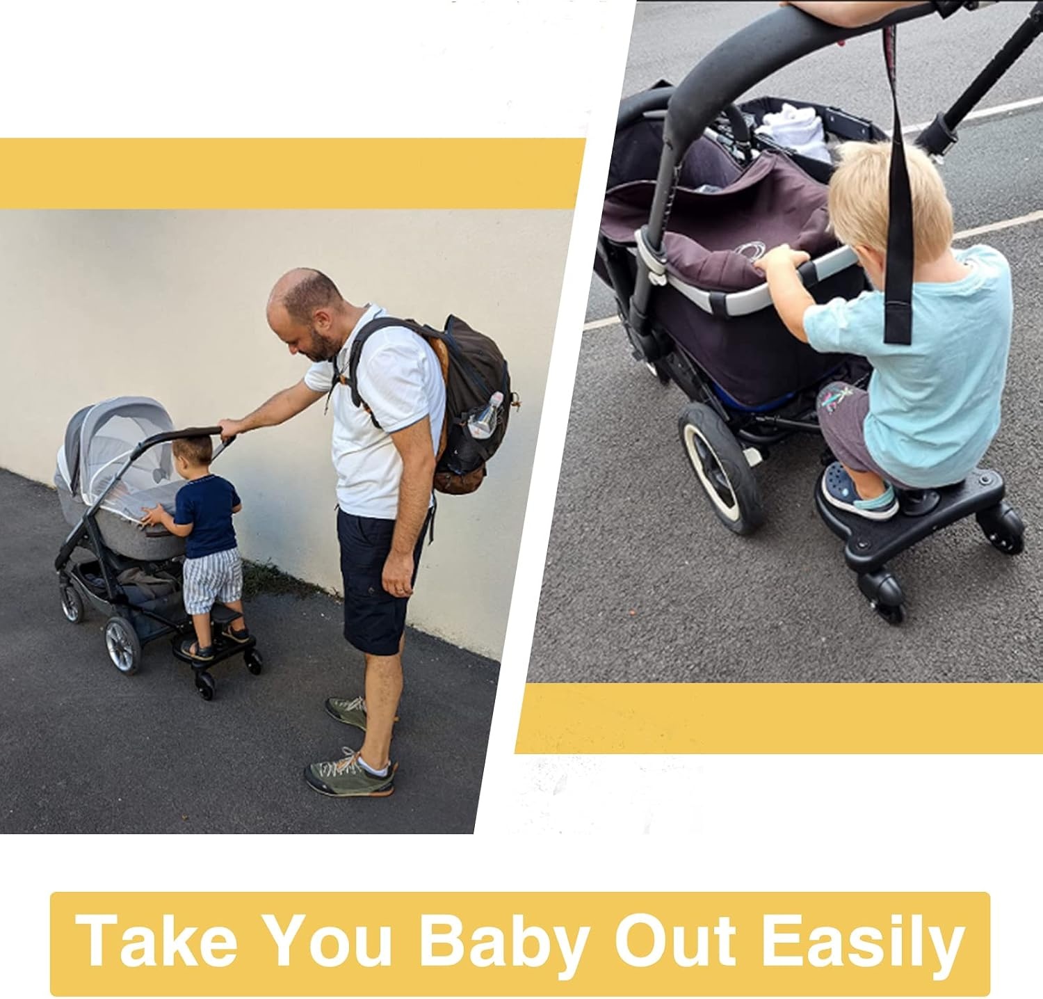 Buggy-board voor alle kinderwagens, Vihir Kiddy Board met zitting, treeplank meerijplank universeel geschikt voor kinderen van 2-6 jaar, met een maximale belasting van 25 kg (zwart)