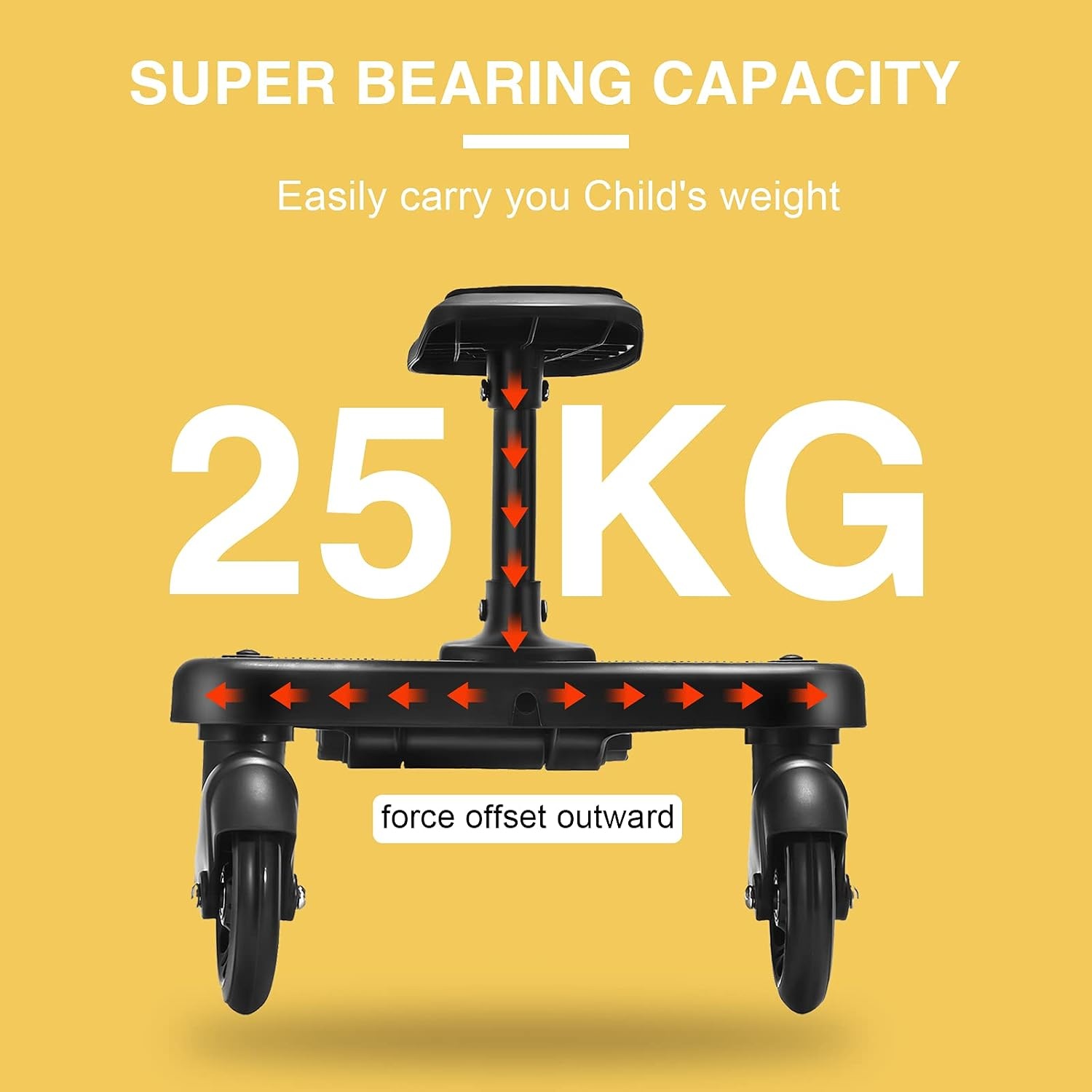 Buggy-board voor alle kinderwagens, Vihir Kiddy Board met zitting, treeplank meerijplank universeel geschikt voor kinderen van 2-6 jaar, met een maximale belasting van 25 kg (zwart)