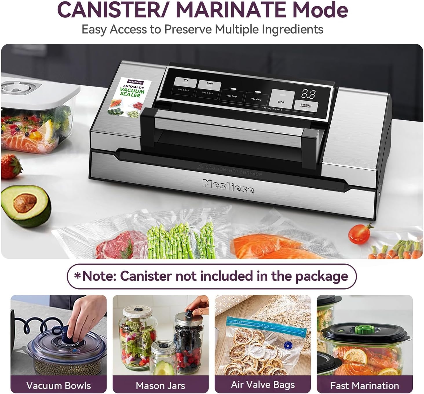 Mesliese Vacuümmachine 140W - Krachtige Vacuümsealer met Dubbele Sealstrip - Zilver