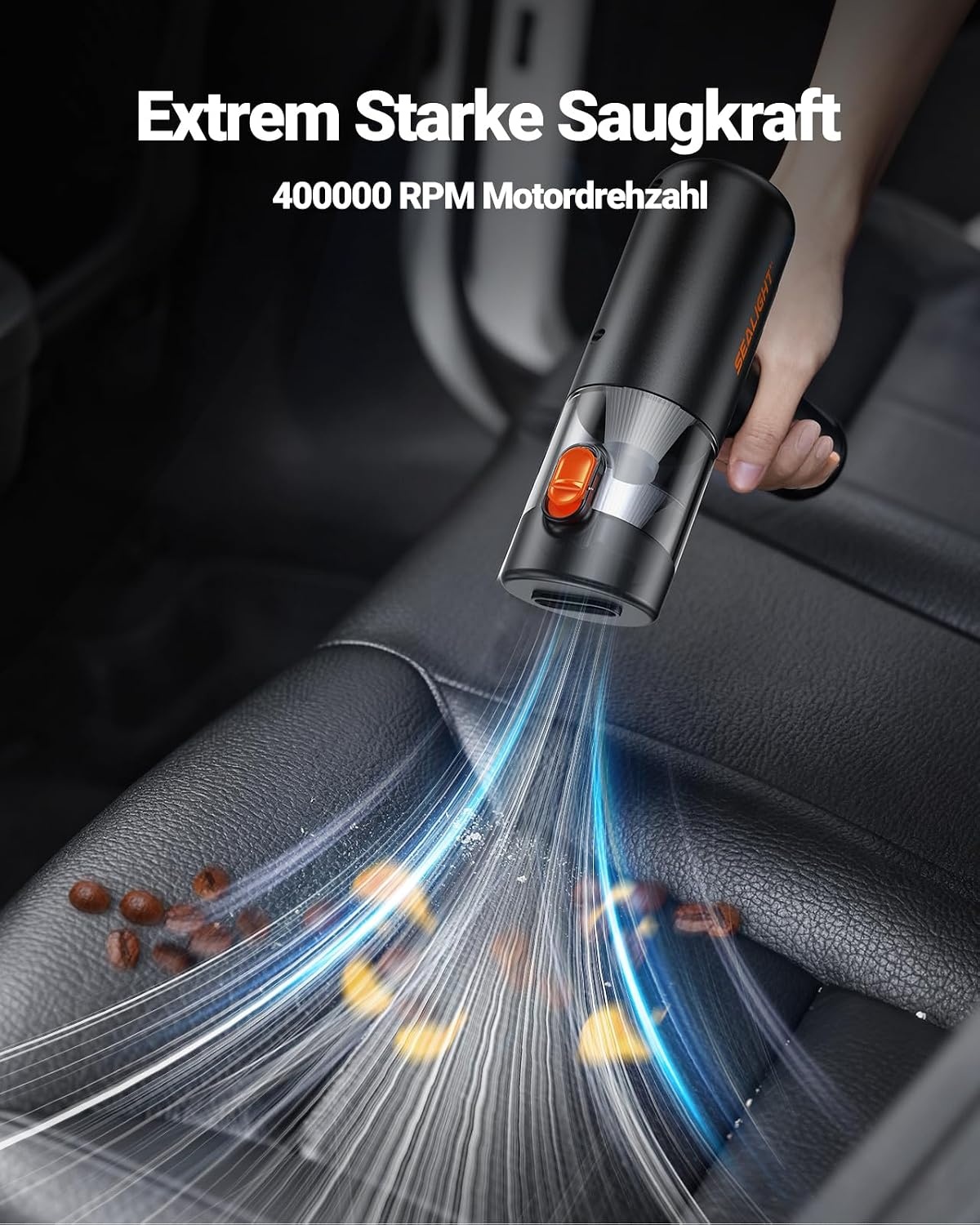 Handstofzuiger, 32000 Pa mini-accustofzuiger, draadloos, zelflediging met 1 knop met borstelloze motor van 40.0000 tpm, ideaal voor dierenharen, auto, huishouden