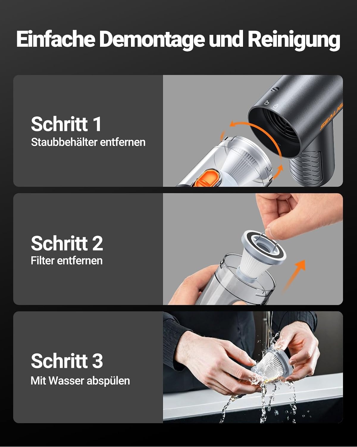 Handstofzuiger, 32000 Pa mini-accustofzuiger, draadloos, zelflediging met 1 knop met borstelloze motor van 40.0000 tpm, ideaal voor dierenharen, auto, huishouden
